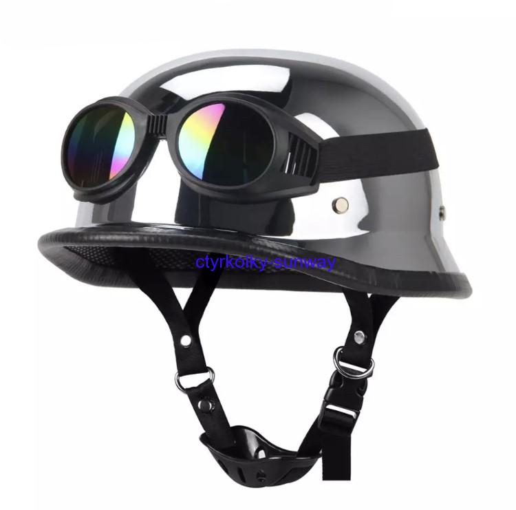 Moto helma retro německá s brýlemi chromovaná