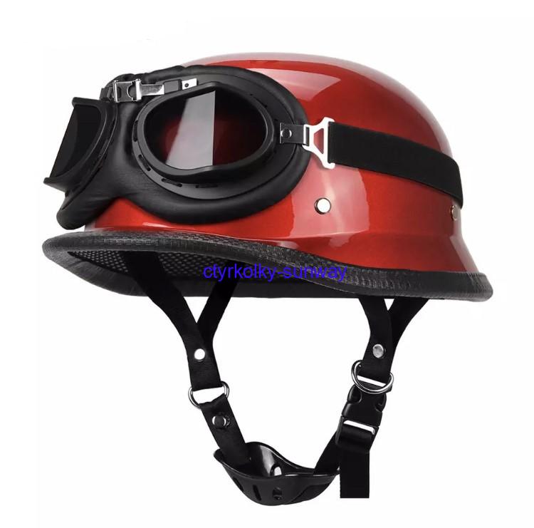 Moto helma retro německá s brýlemi červená