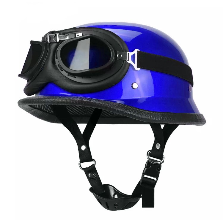 Moto helma retro německá s brýlemi modrá