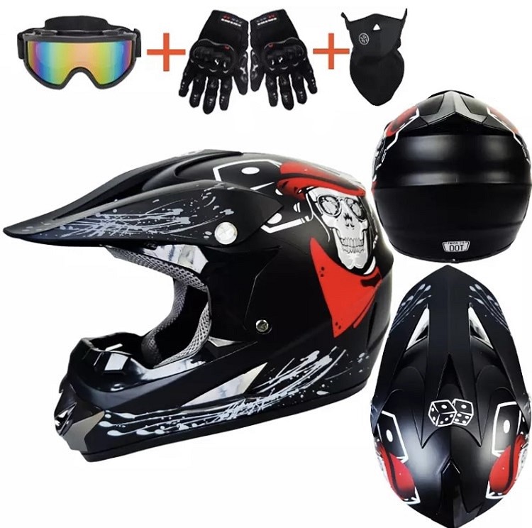 Motocrossová helma černá XTR SKULL v setu