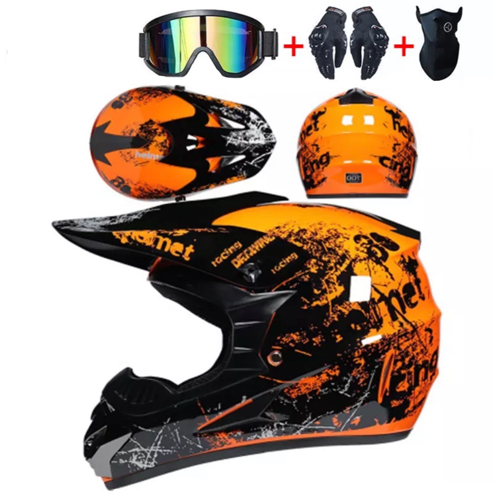 Motocrossová helma oranžová XTR v setu